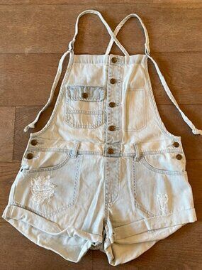 Billabong Sand Canyon Denim Overall Shorts | Size M | Light Blue Denim